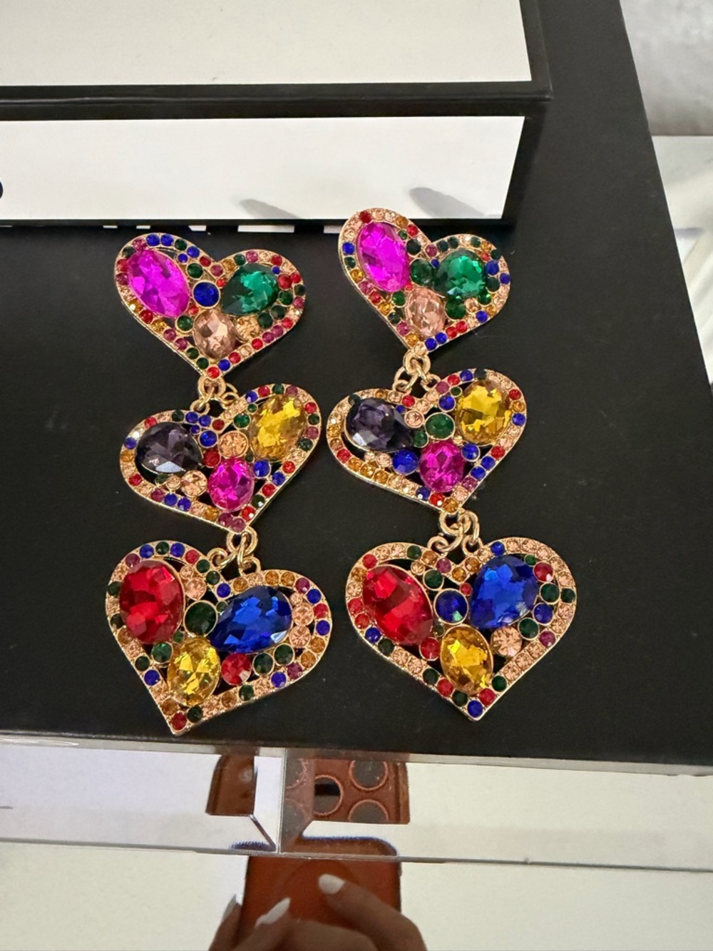 Multicolor Crystal Heart Drop Earrings - Women's Jewelry